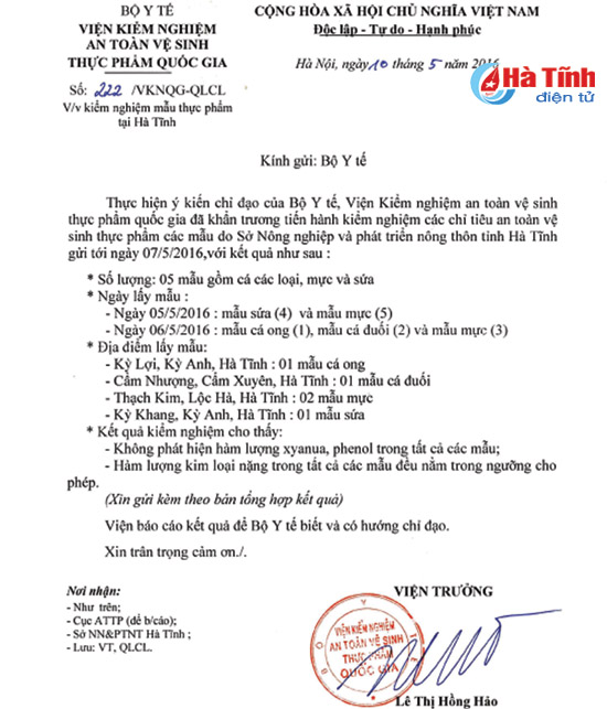 khong phat hien xyanua phenol trong cac mau hai san o ha tinh