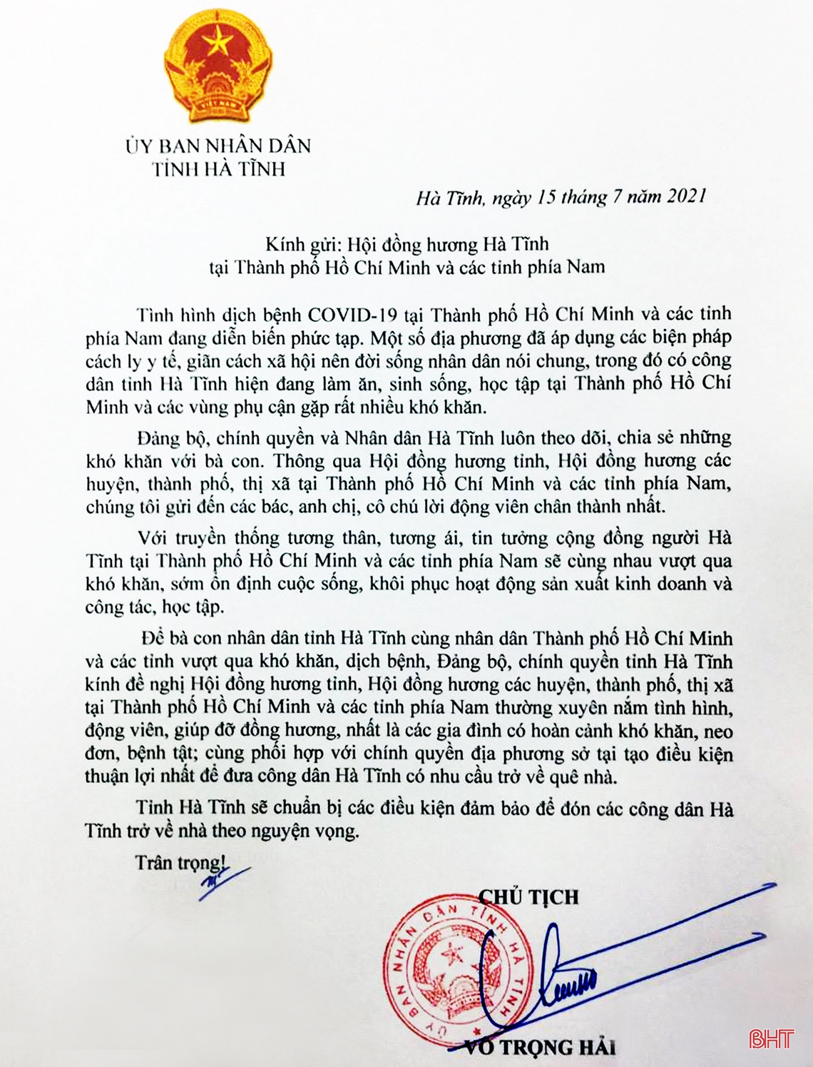 Hà Tĩnh sẵn sàng đón công dân tại TP Hồ Chí Minh và các tỉnh phía Nam trở về theo nguyện vọng