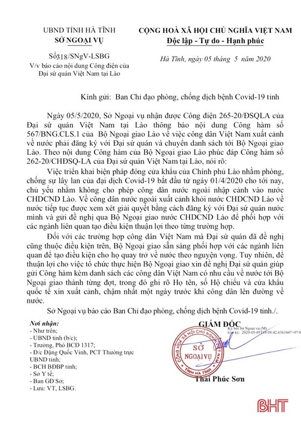 Công dân Hà Tĩnh về nước đăng ký tại Đại sứ quán Việt Nam ở Lào để được xuất cảnh